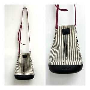 Ju’sto Striped Structured Bucket Bag Italy Convertible Shoulder Crossbody